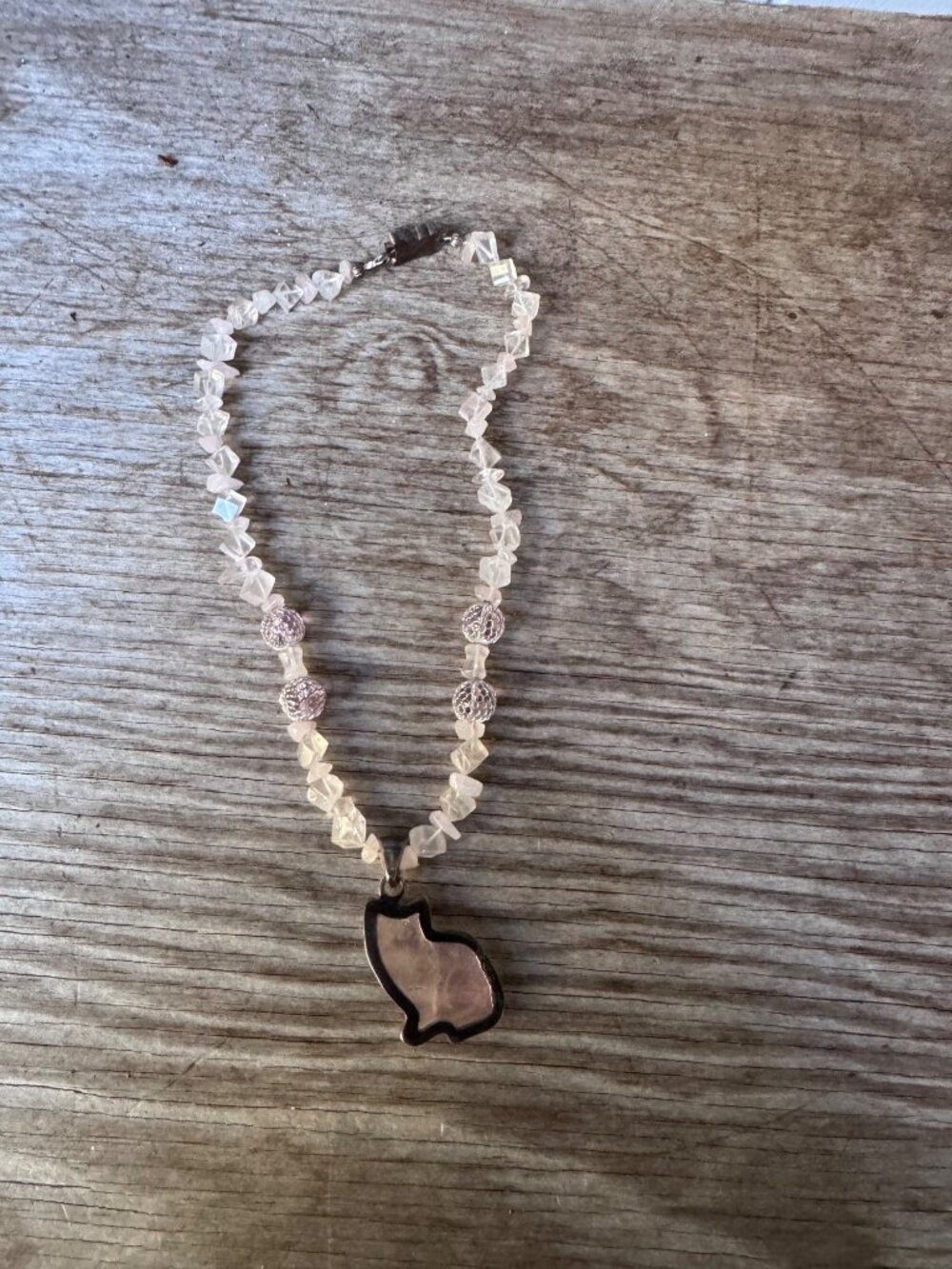 Charles Albert Sterling Rose Quartz Cat Pendant Necklace 16” Beaded Artisan - Picture 12 of 16